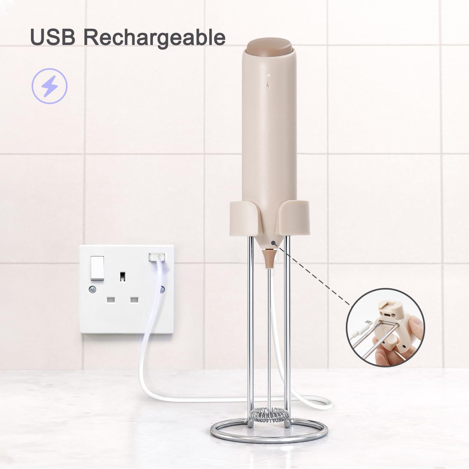 Espumador de Leche Eléctrico ELMWAY KJBQ-10 Recargable Beige