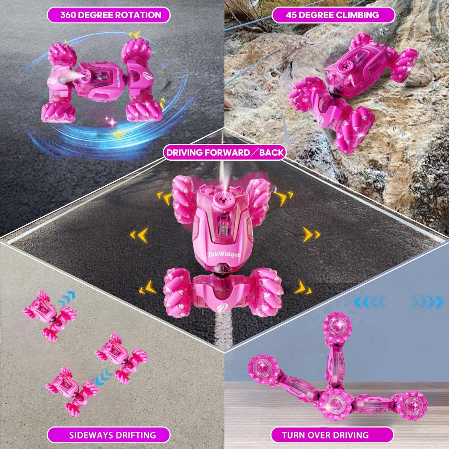 Coche de Control Remoto Rosa Tokwidget 4WD Acrobacias 360°