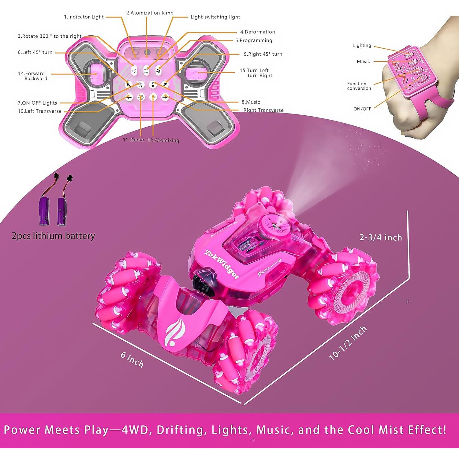 Coche de Control Remoto Rosa Tokwidget 4WD Acrobacias 360°
