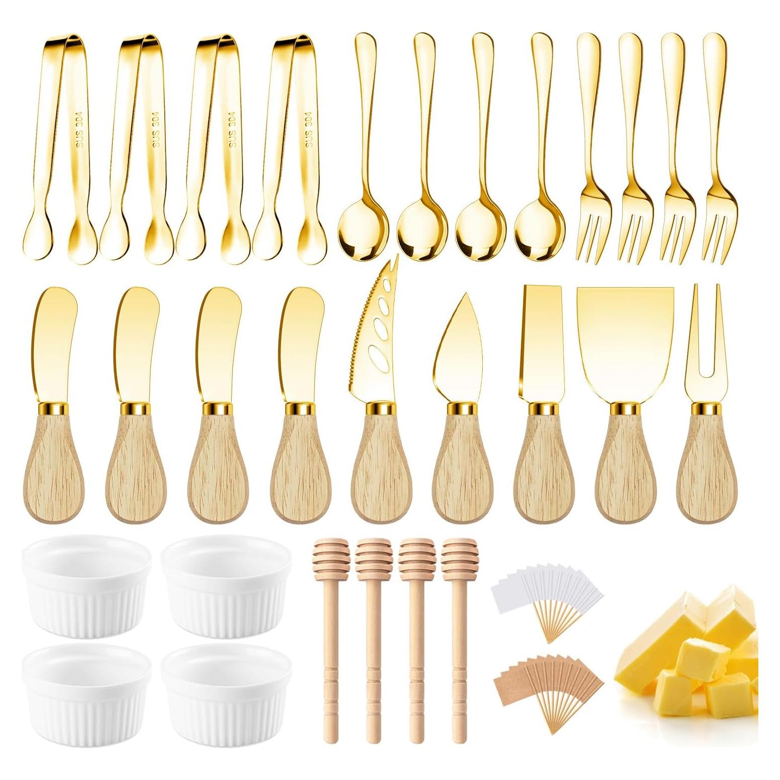 Juego de Utensilios de Charcutería Dorados - 9 Piezas