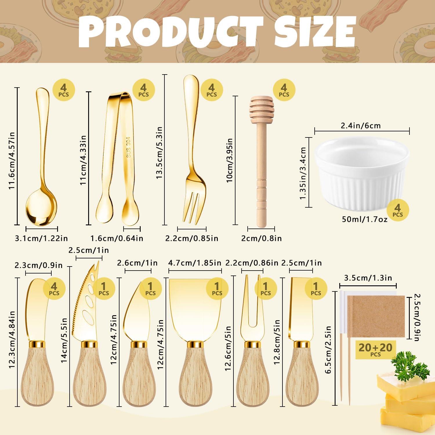 Juego de Utensilios de Charcutería Dorados - 9 Piezas