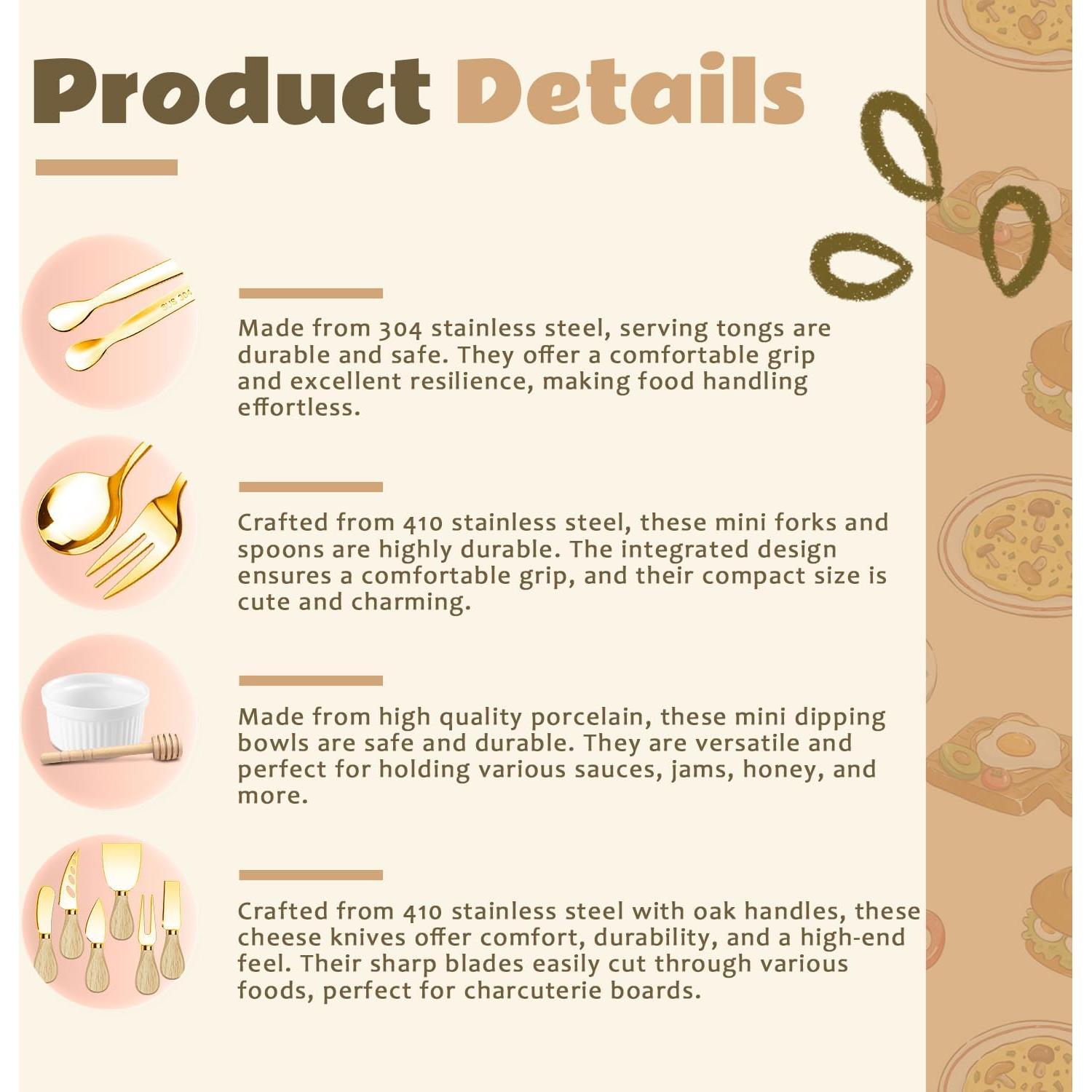 Juego de Utensilios de Charcutería Dorados - 9 Piezas