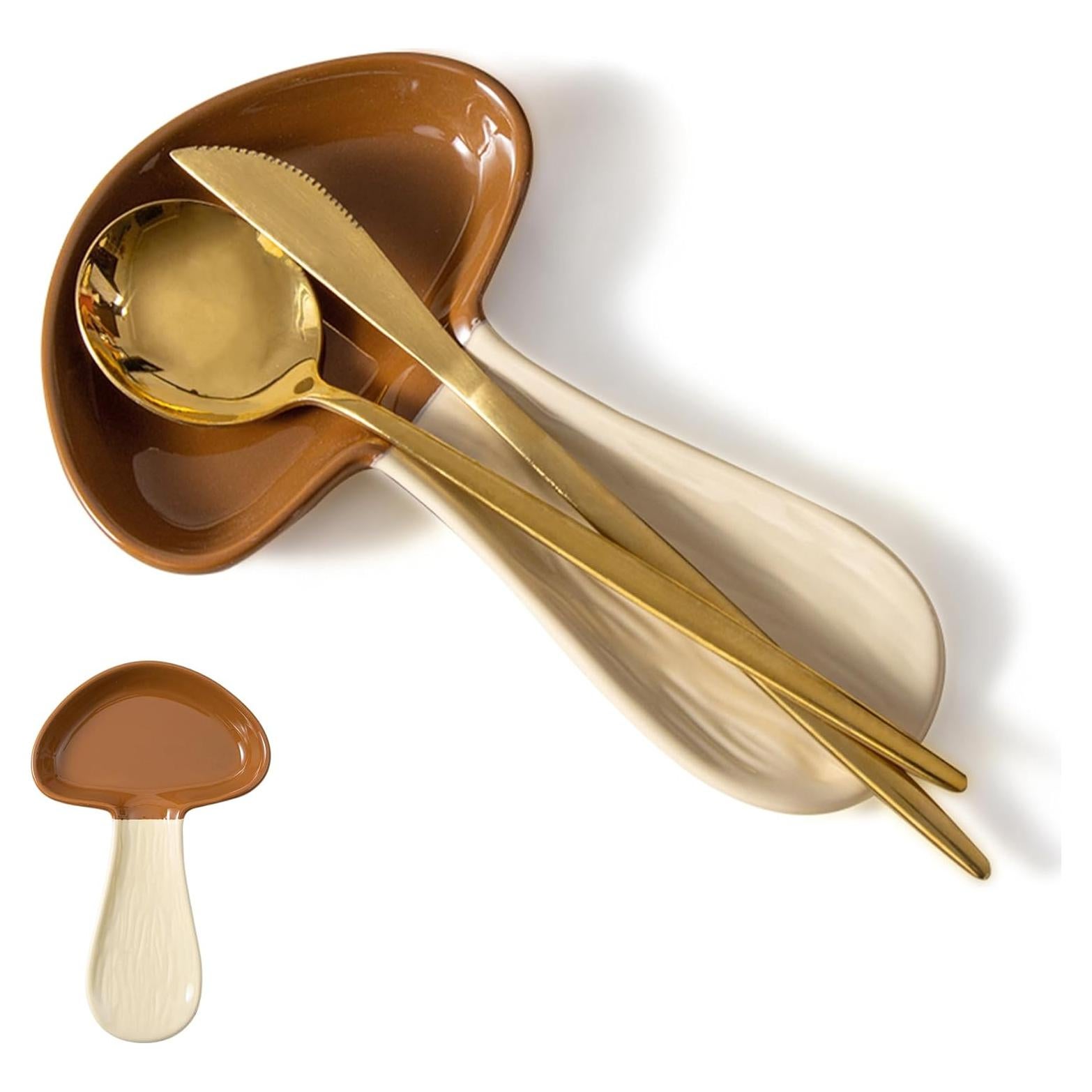 Soporte para cuchara de hongo marrón YumiPLUS cerámica 20.1x12.7 cm