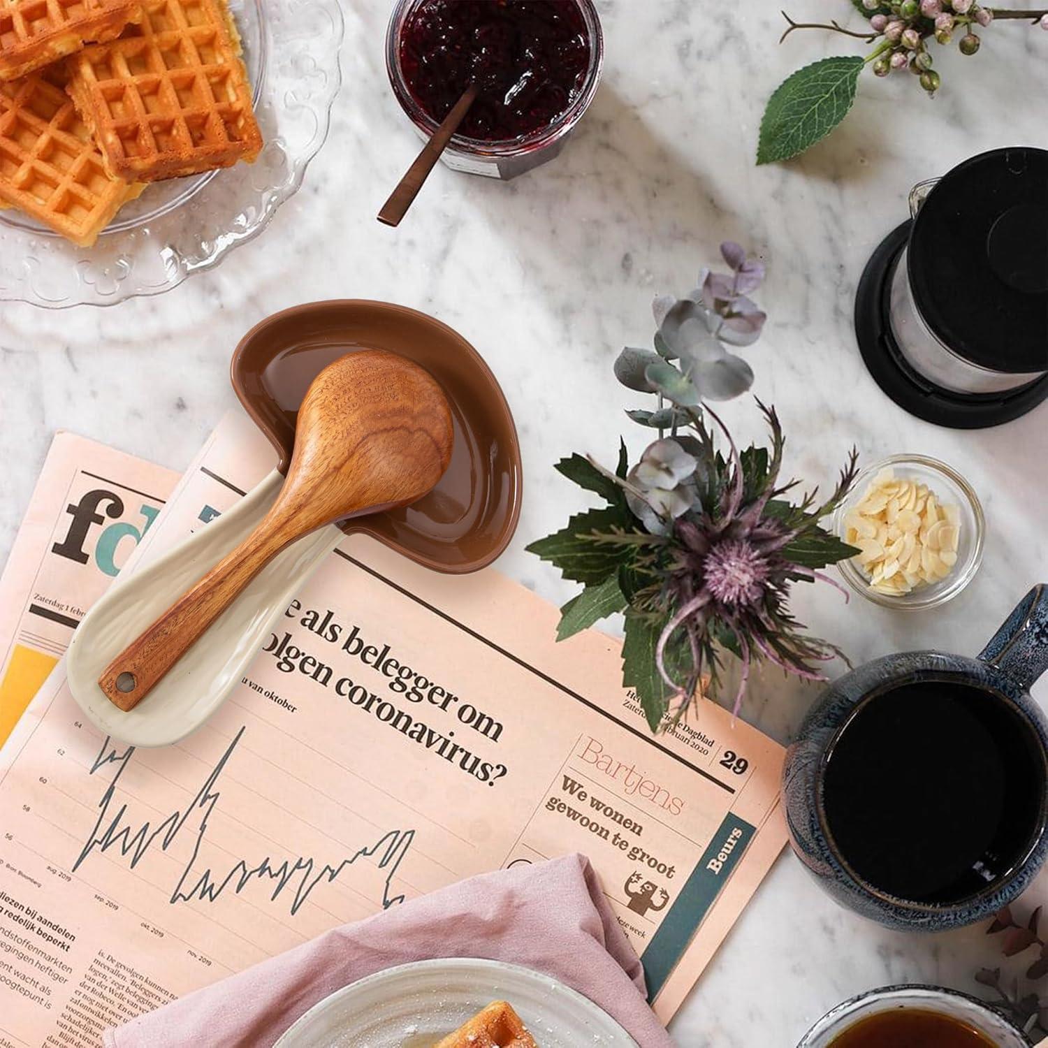 Soporte para cuchara de hongo marrón YumiPLUS cerámica 20.1x12.7 cm