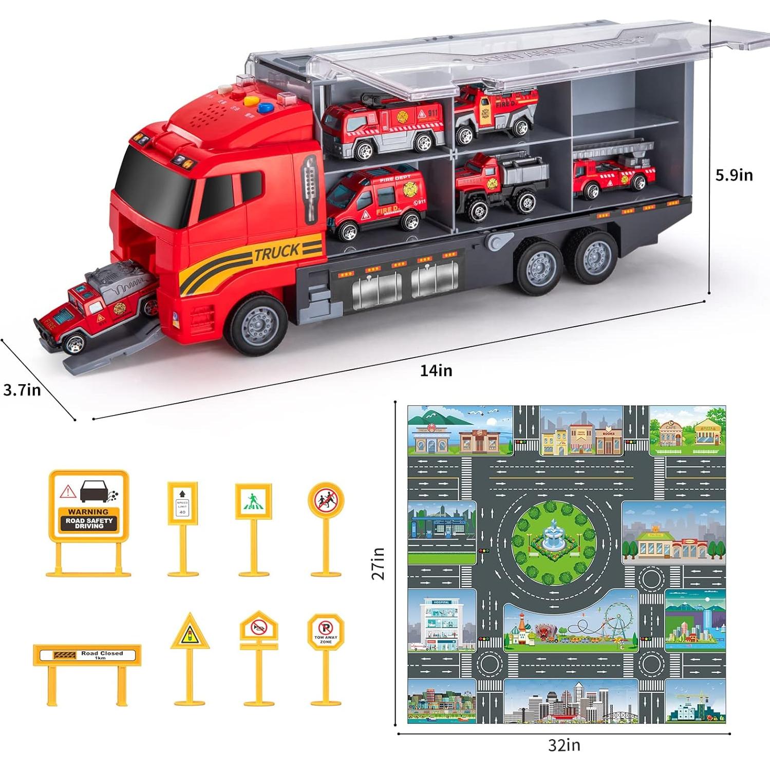 Set de Juguetes de Camión de Bomberos TEMI con Alfombrilla 80x70cm