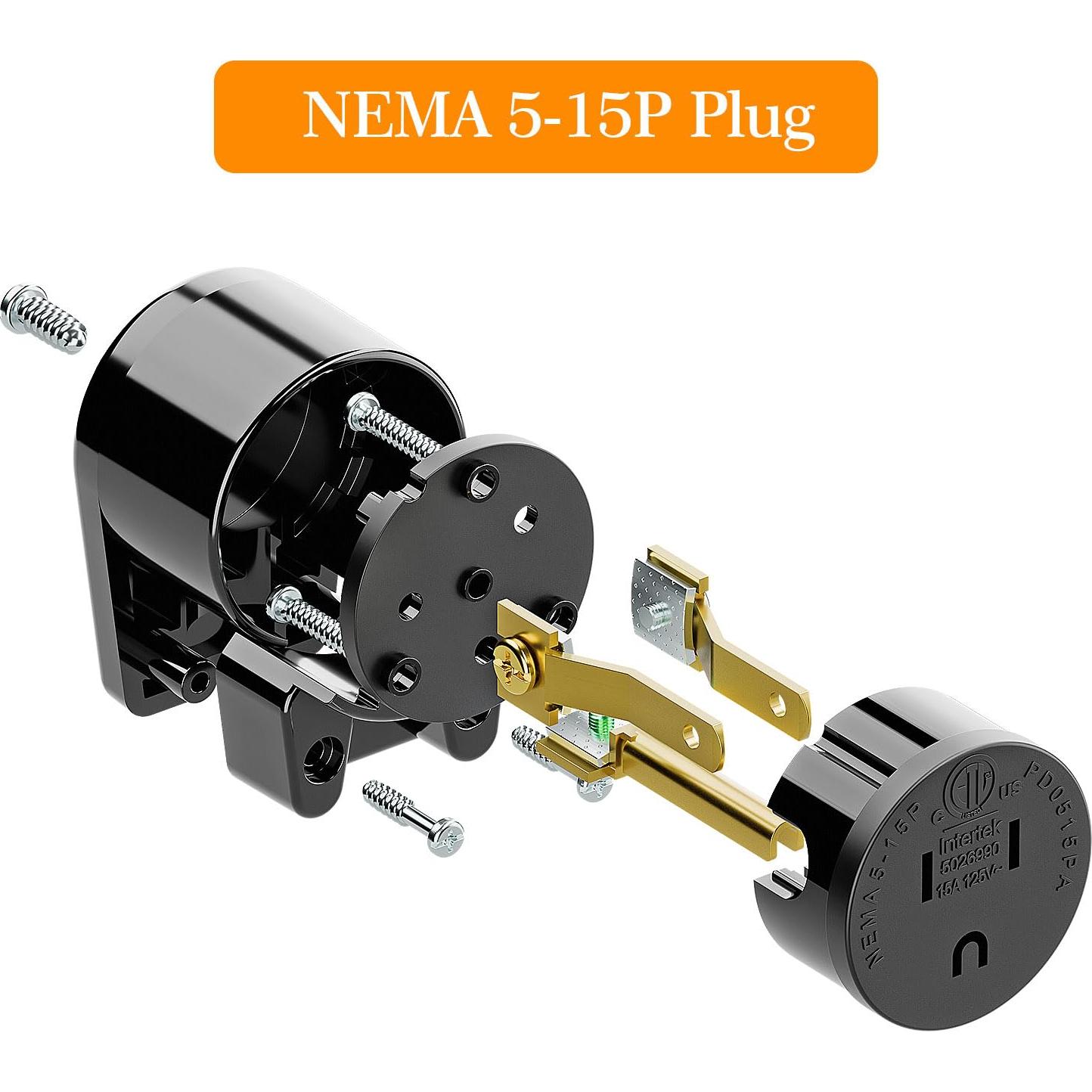 Enchufe en Ángulo Recto Nema 5-15P PluGrand 15A 125V Negro