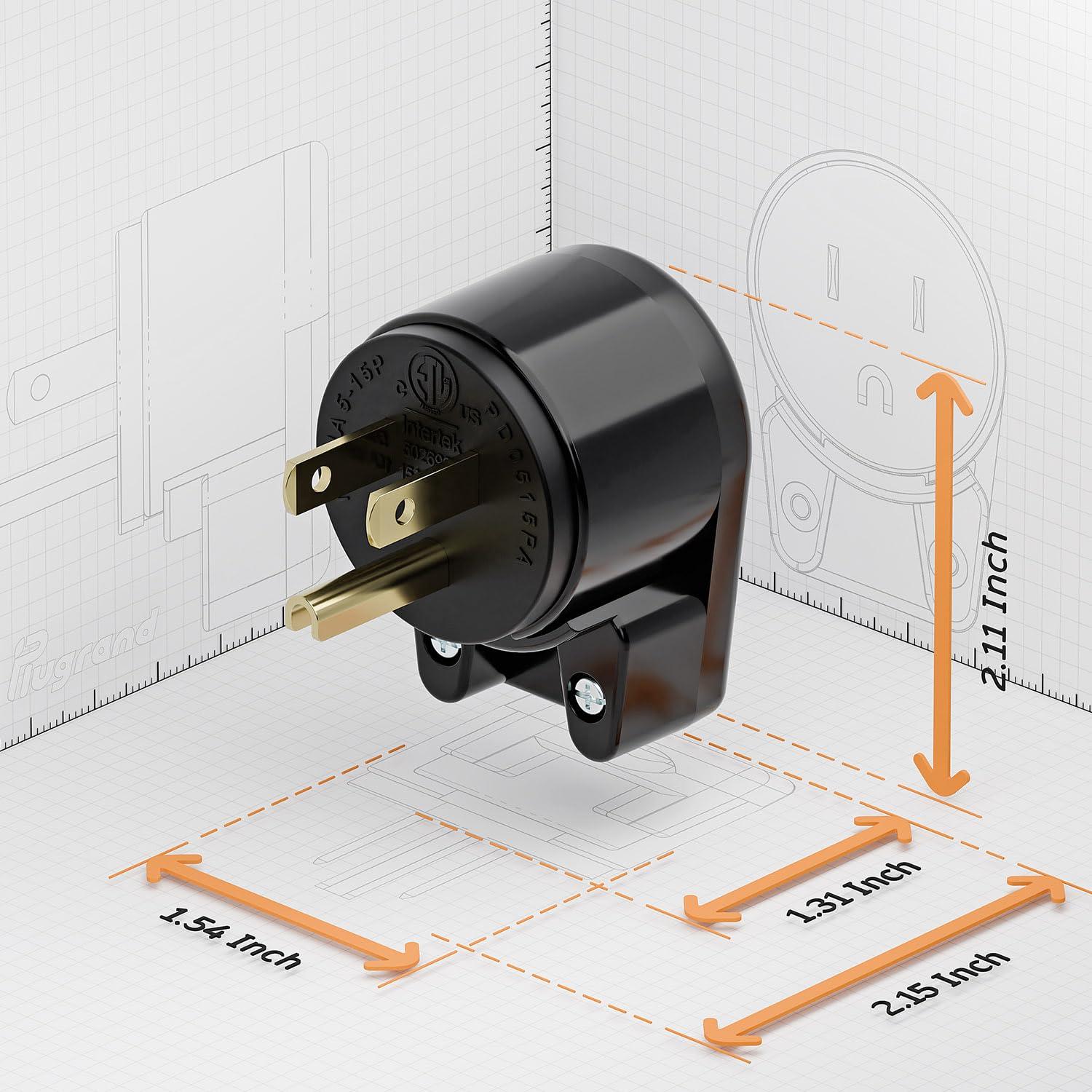 Enchufe en Ángulo Recto Nema 5-15P PluGrand 15A 125V Negro
