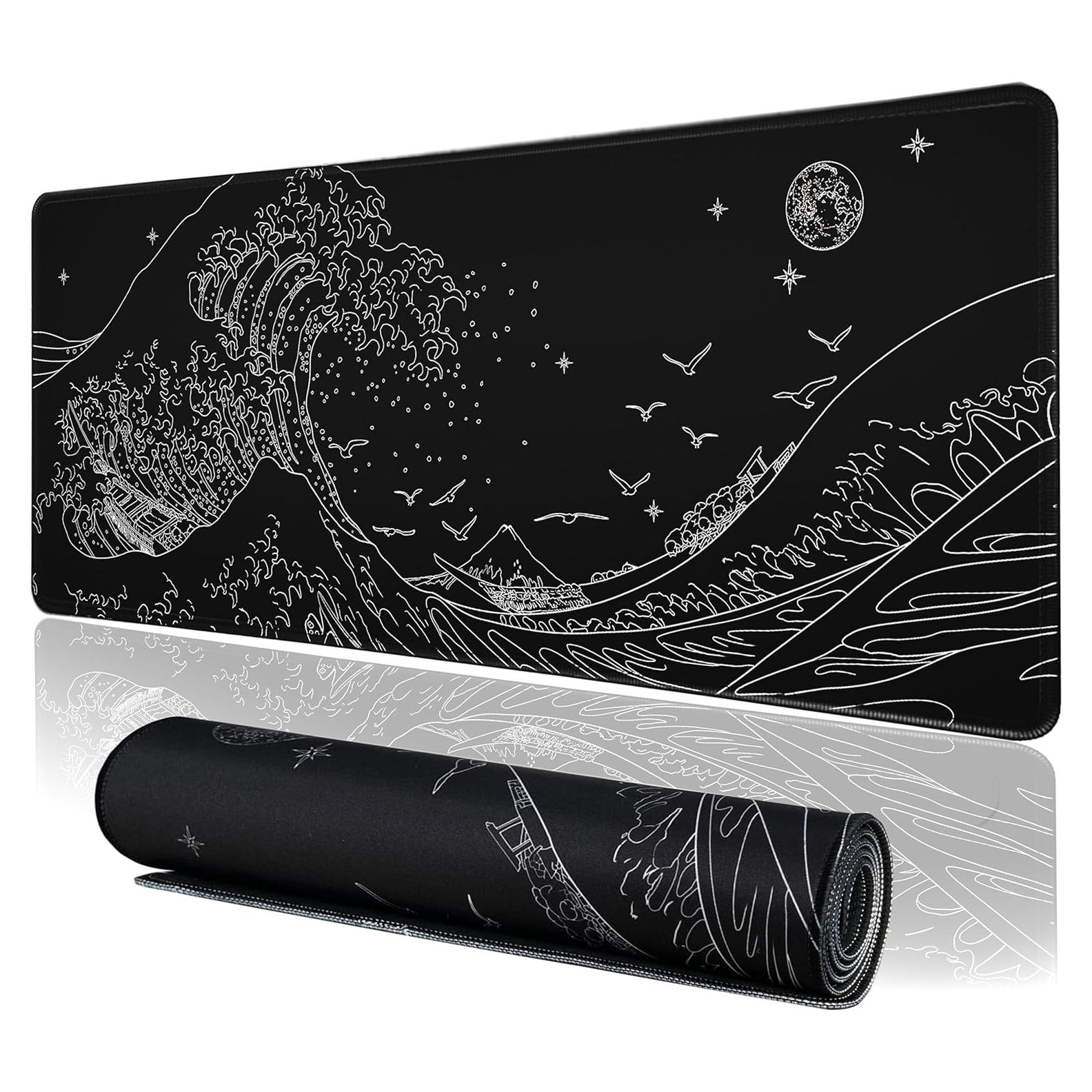 Alfombrilla de Ratón Grande MEWOOCUE Olas del Mar Negra 80x30cm