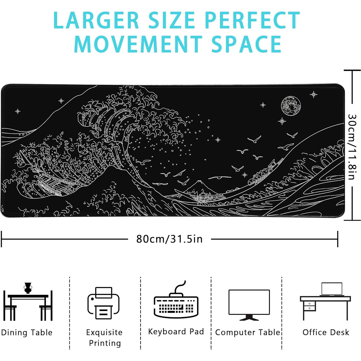 Alfombrilla de Ratón Grande MEWOOCUE Olas del Mar Negra 80x30cm