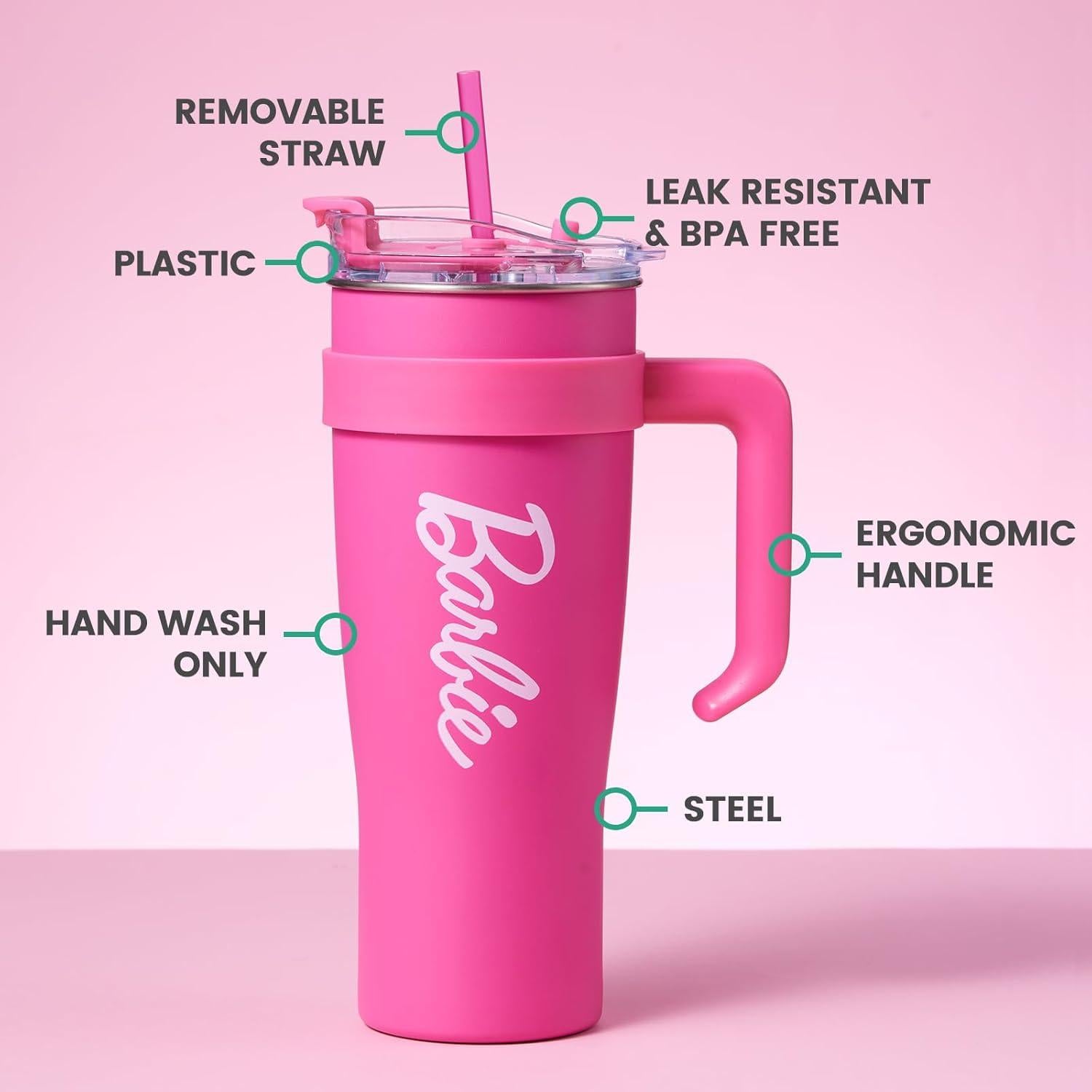 Taza de Acero Inoxidable MINISO Barbie 1600 mL Rosa