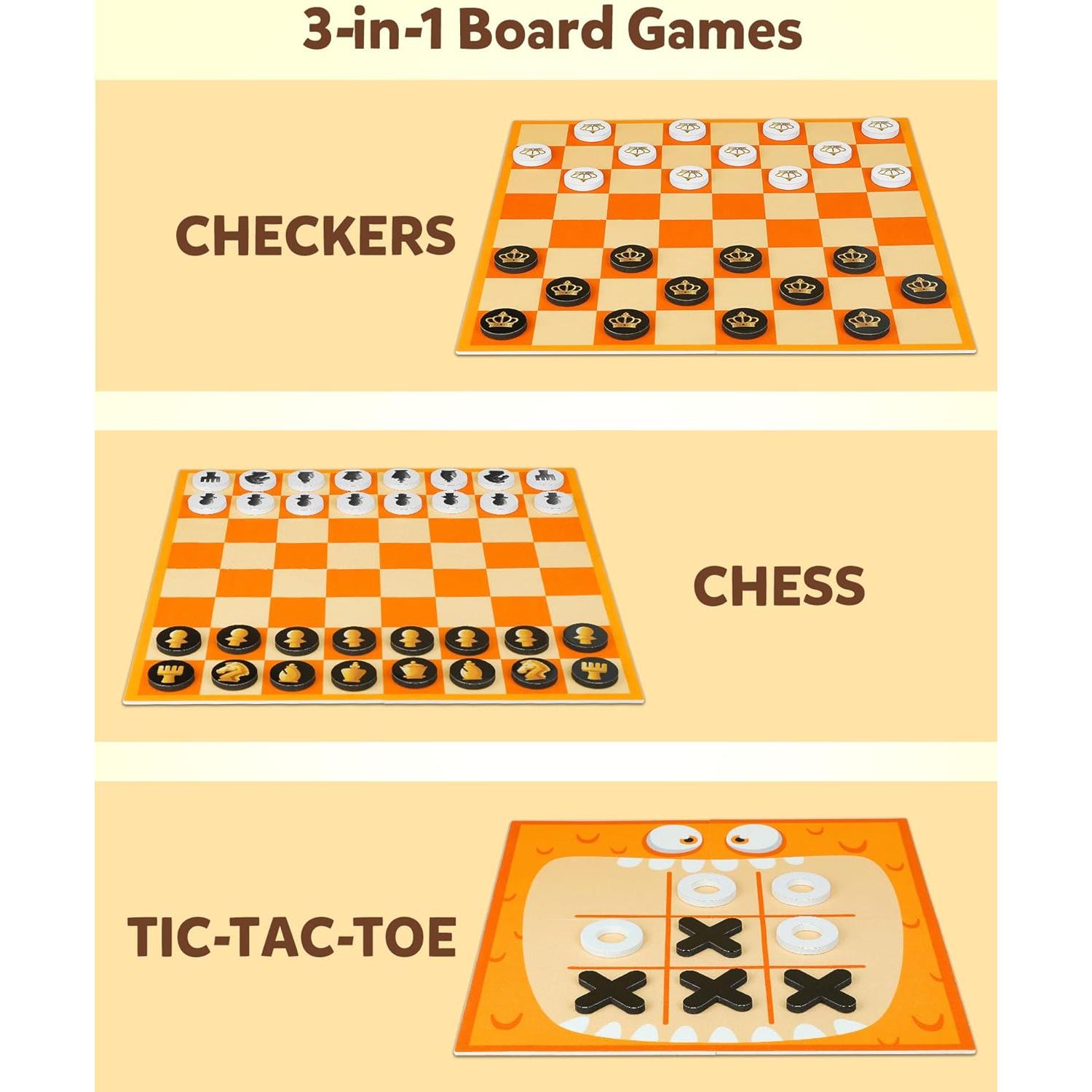 Juego de Mesa Coogam 3 en 1 Ajedrez Damas y Tres en Raya