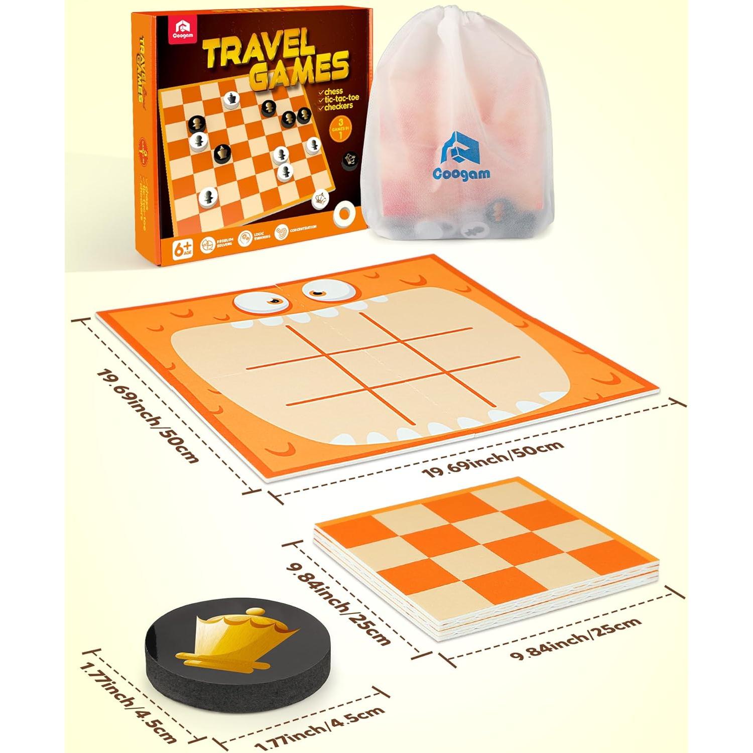 Juego de Mesa Coogam 3 en 1 Ajedrez Damas y Tres en Raya