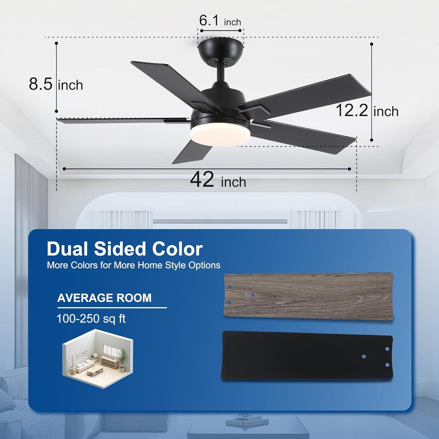 Ventilador de Techo Rayqueen 106.68 cm Negro con Luz y Control Remoto