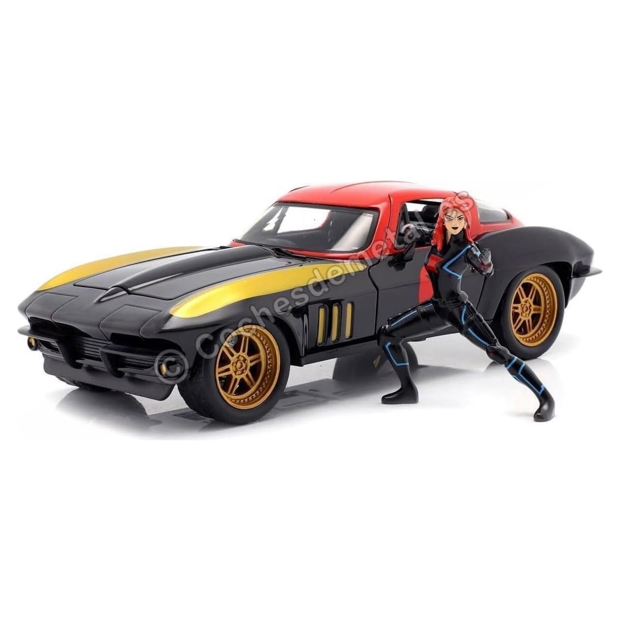 Coche de metal 1:24 Jada Toys Chevy Corvette 1966 Viuda Negra