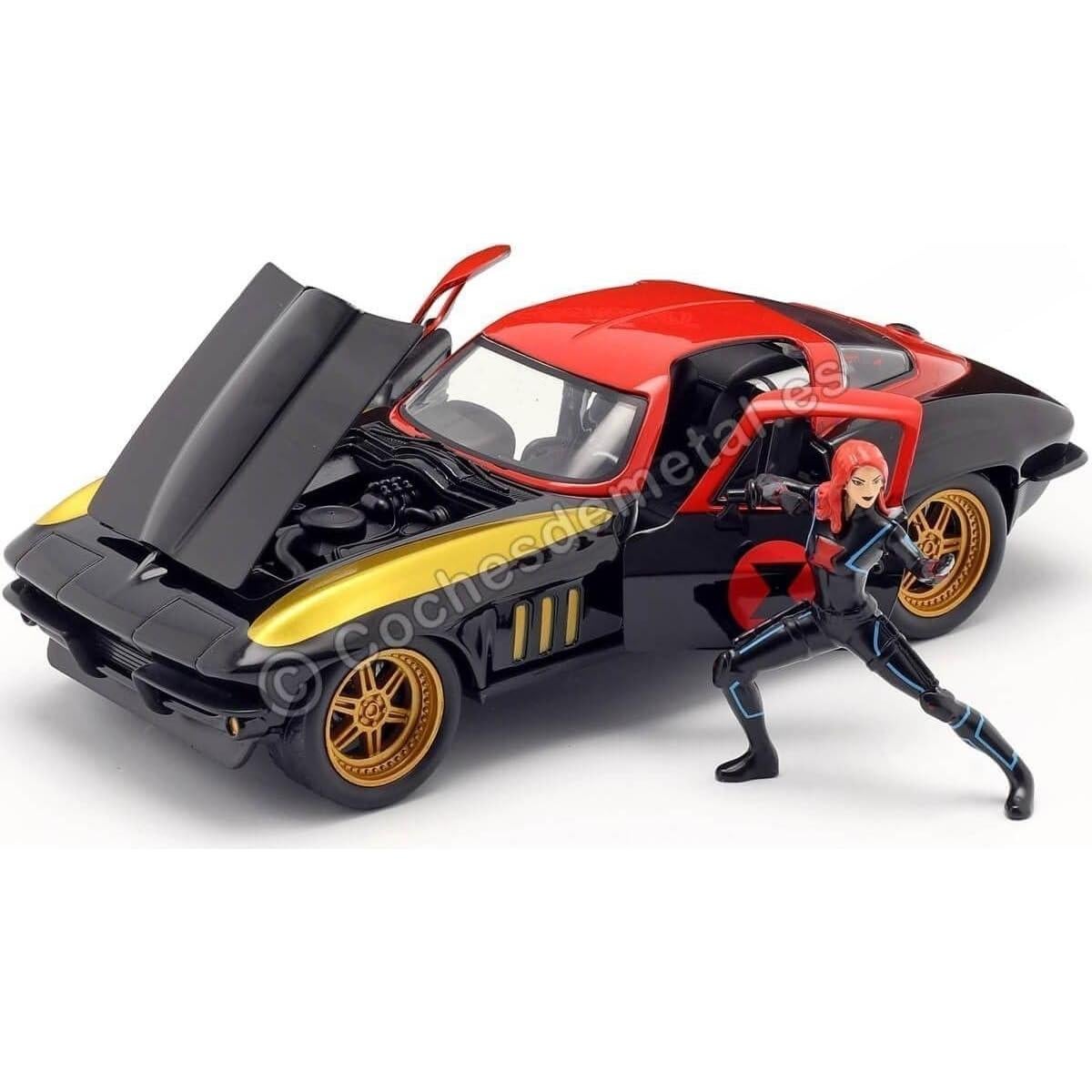 Coche de metal 1:24 Jada Toys Chevy Corvette 1966 Viuda Negra
