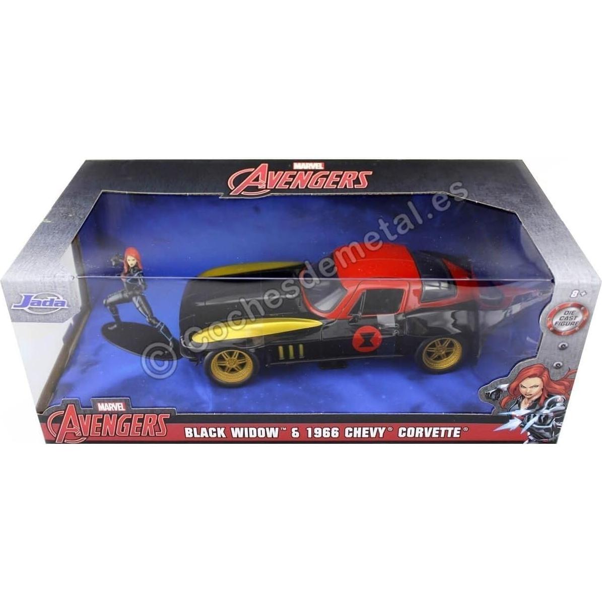 Coche de metal 1:24 Jada Toys Chevy Corvette 1966 Viuda Negra