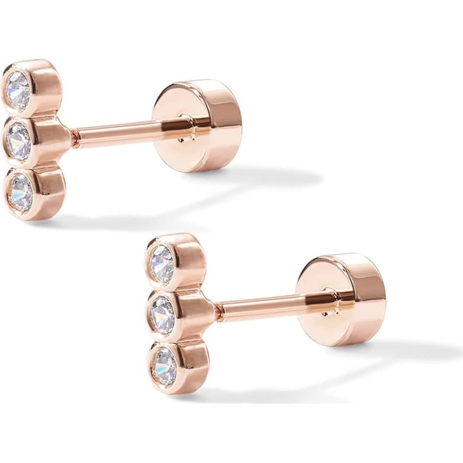 Pendientes de oro rosa 14K PAVOI con circonita cúbica 2mm x 6mm