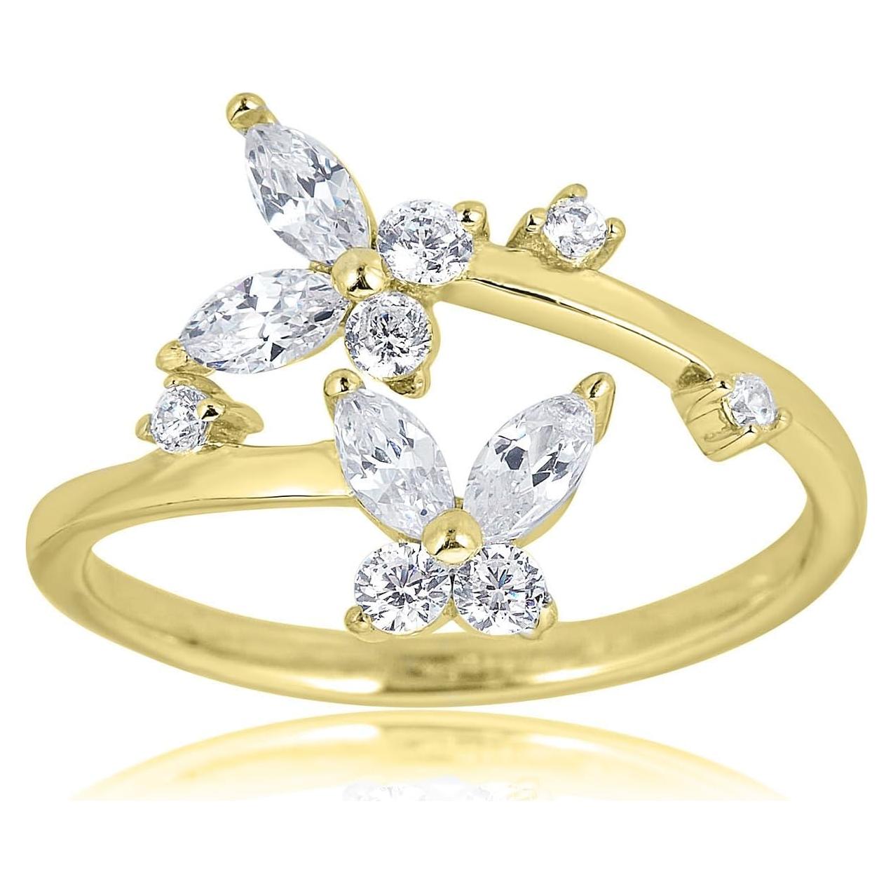 Anillo de Mariposa Ajustable Plata Ley 925 con Diamante CZ