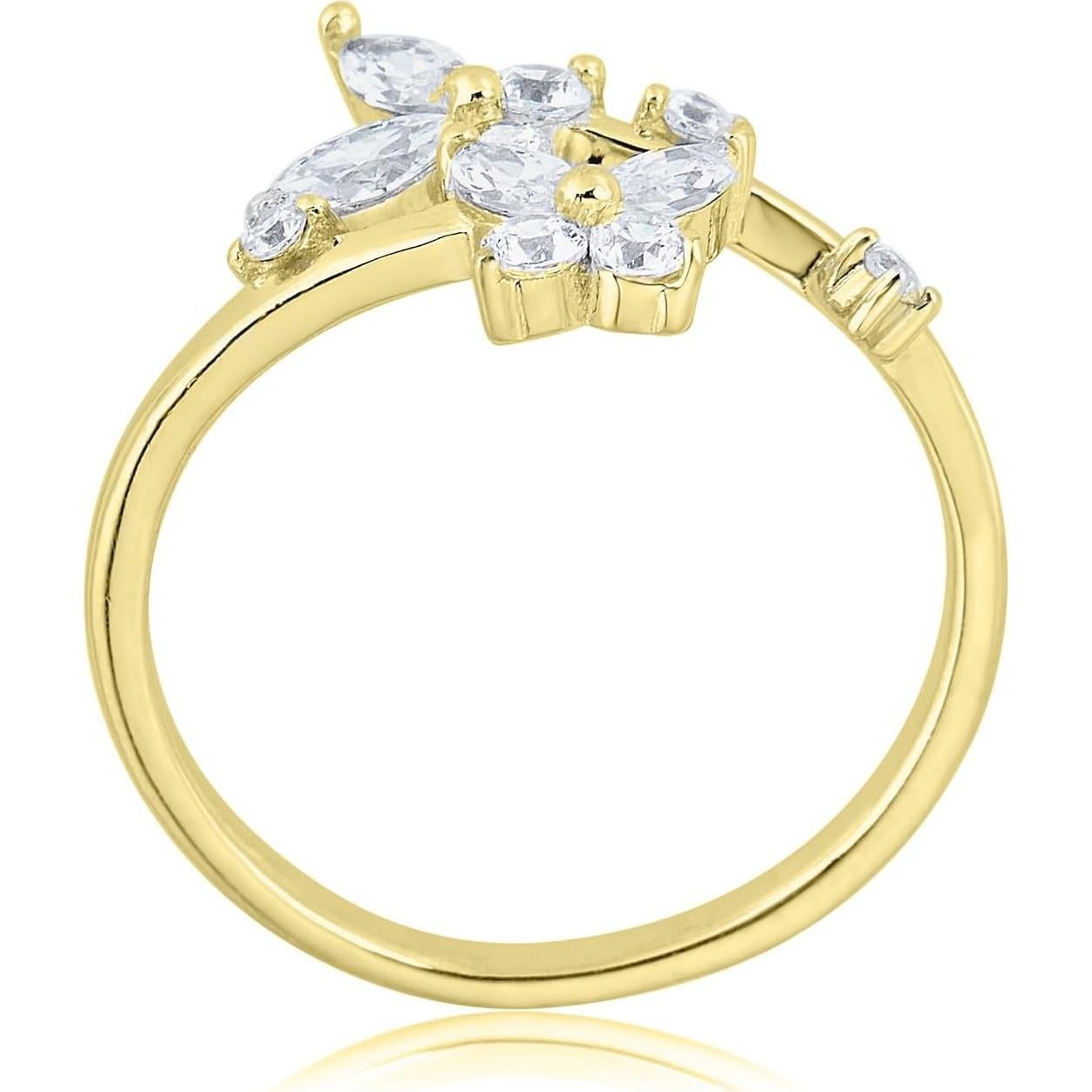 Anillo de Mariposa Ajustable Plata Ley 925 con Diamante CZ