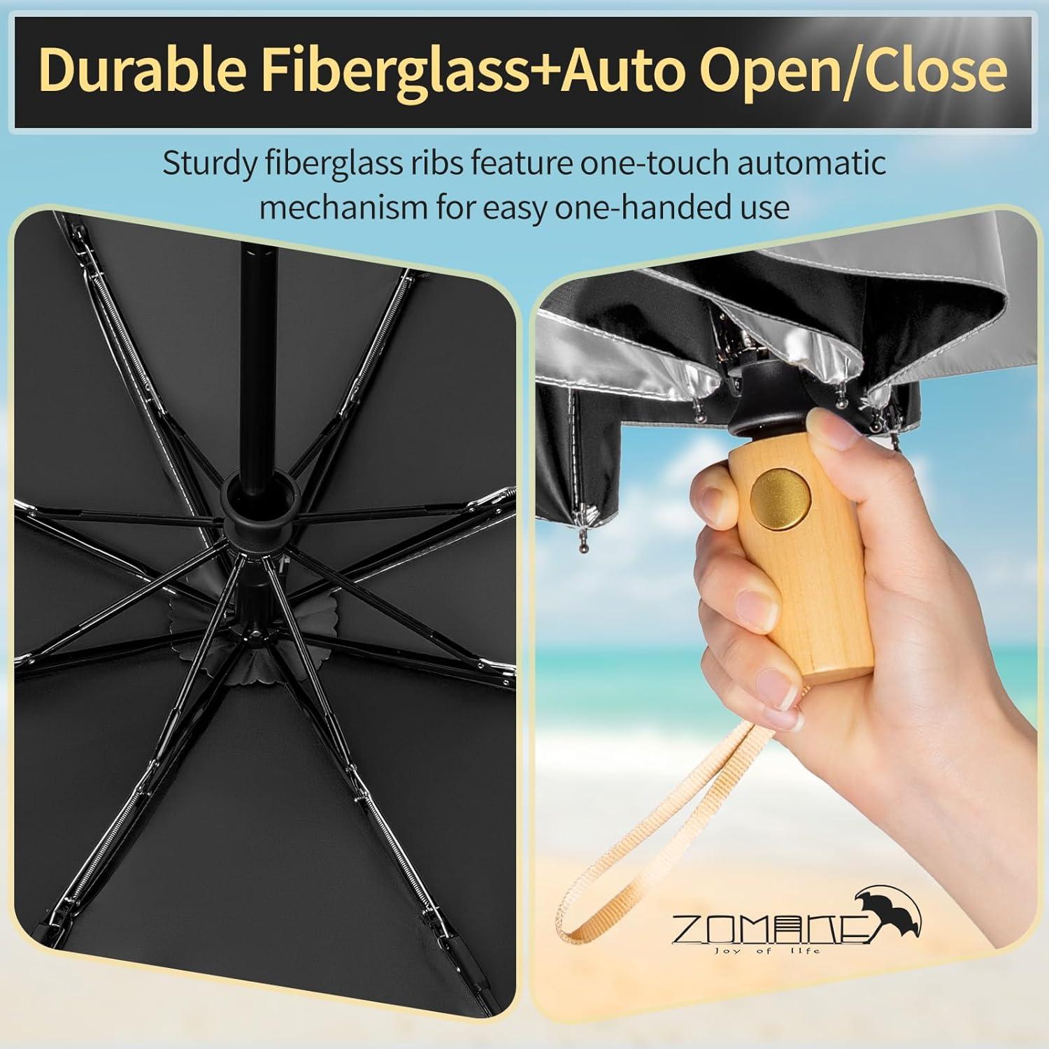 Paraguas ZOMAKE UV Plegable 109 cm UPF 50+ Automático Negro