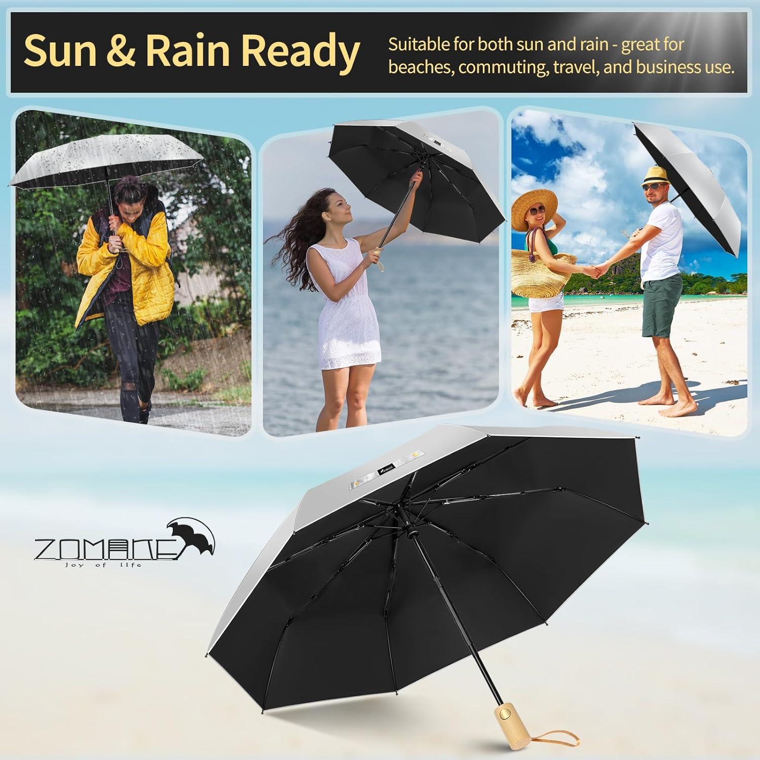 Paraguas ZOMAKE UV Plegable 109 cm UPF 50+ Automático Negro