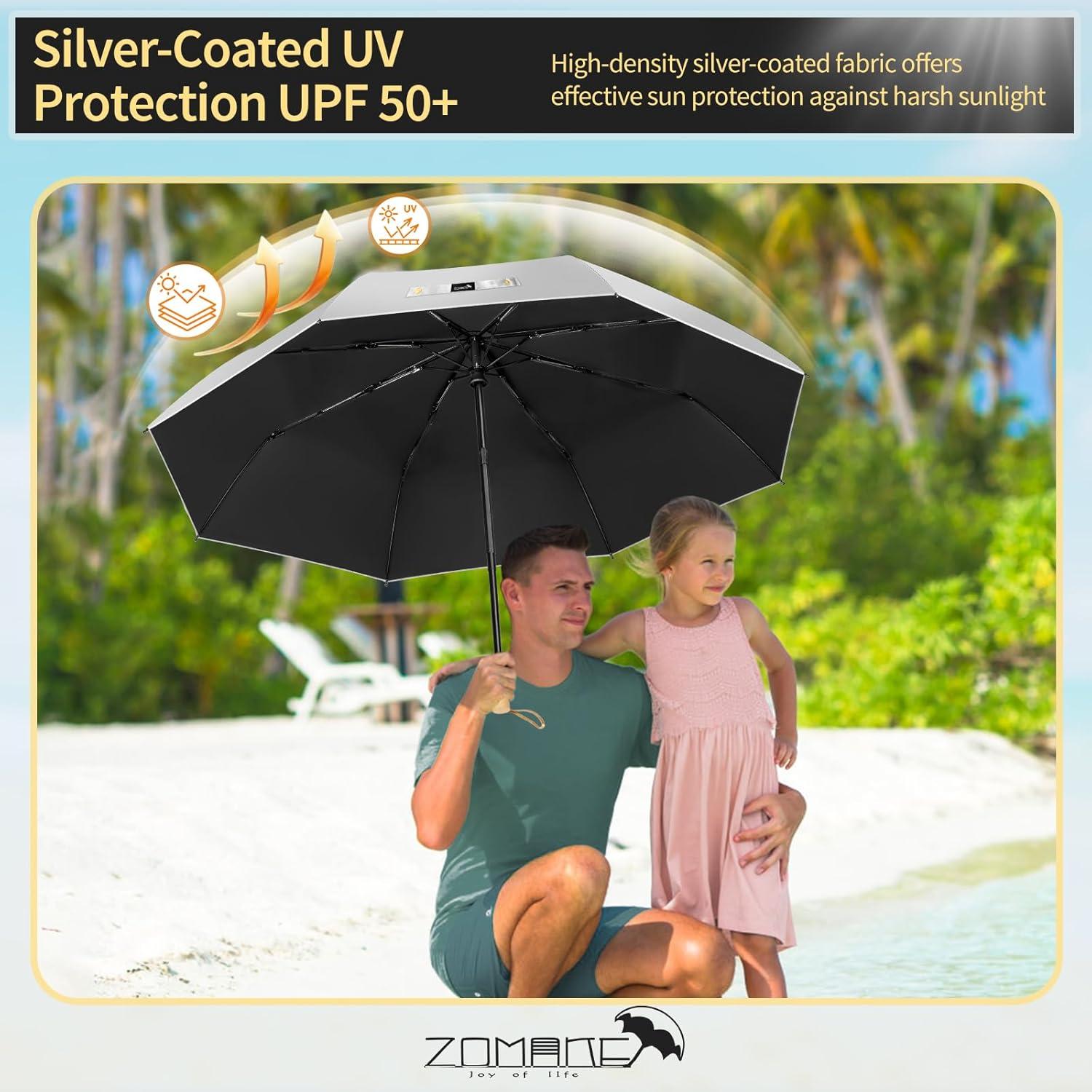 Paraguas ZOMAKE UV Plegable 109 cm UPF 50+ Automático Negro