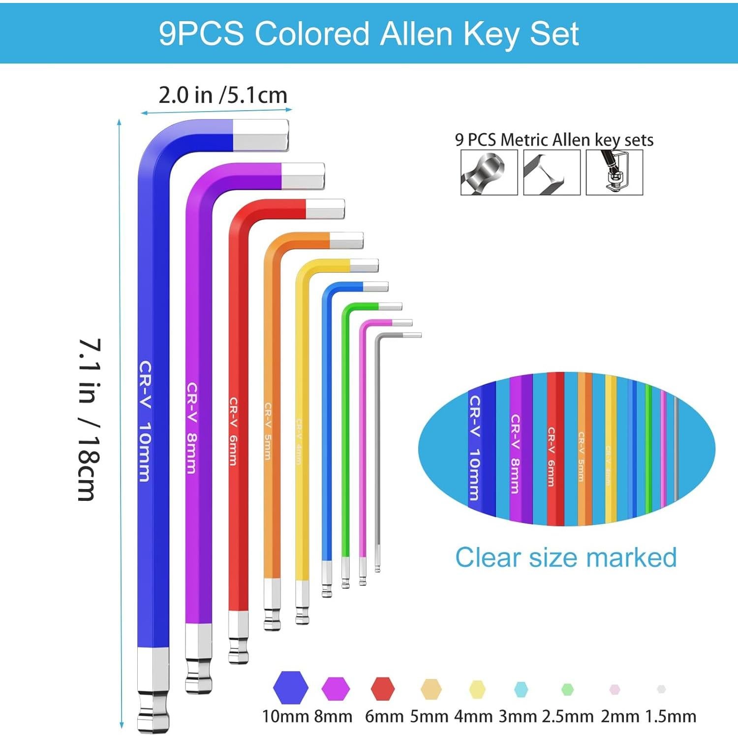 Juego de Llaves Allen Fineonly 9 Piezas 1.5-10mm Cr-V