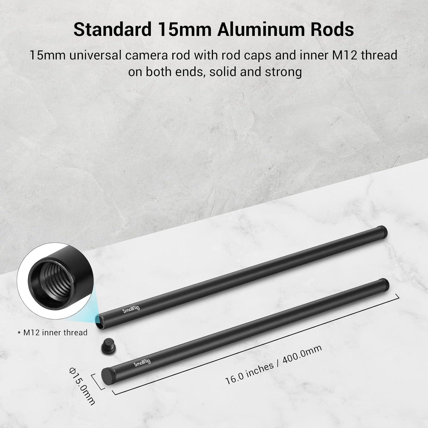 SmallRig Varillas de Aluminio 15mm 40cm Paquete de 2