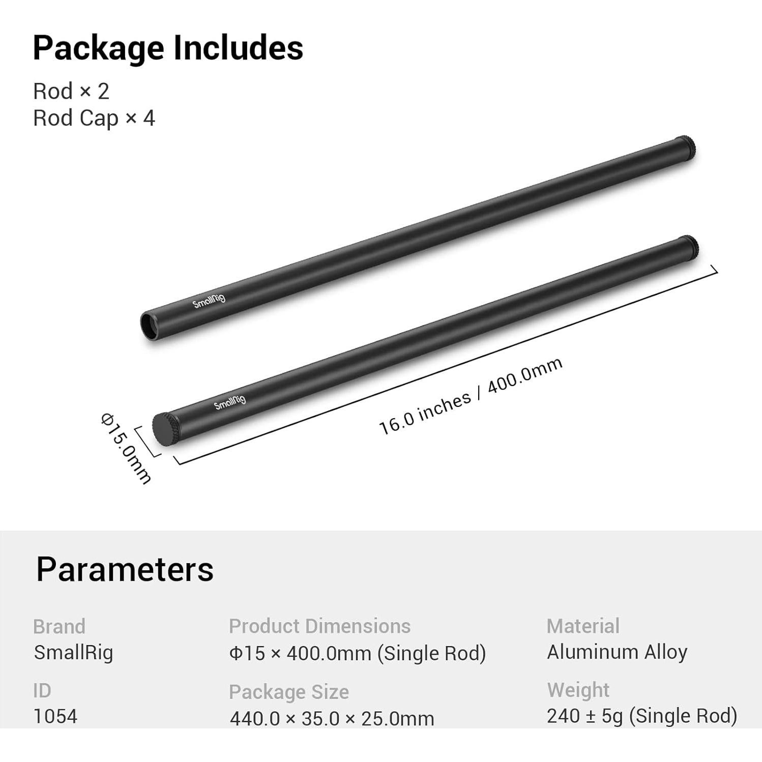 SmallRig Varillas de Aluminio 15mm 40cm Paquete de 2
