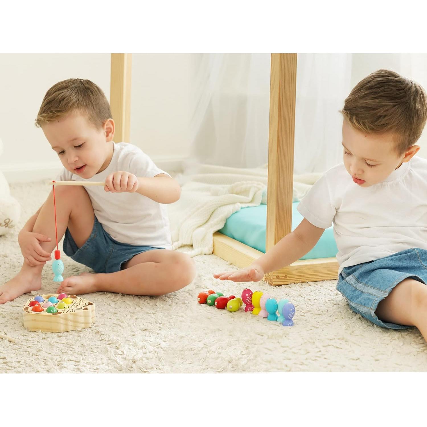 Juego de Pesca Magnético de Madera Kidus para Niños 1-3 Años