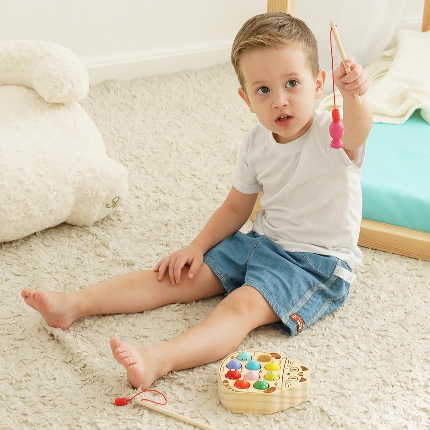 Juego de Pesca Magnético de Madera Kidus para Niños 1-3 Años