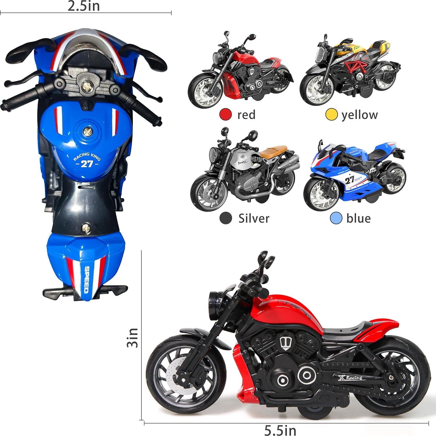 Paquete de 4 Motocicletas de Metal Aleado GY 1:12 Retroceso