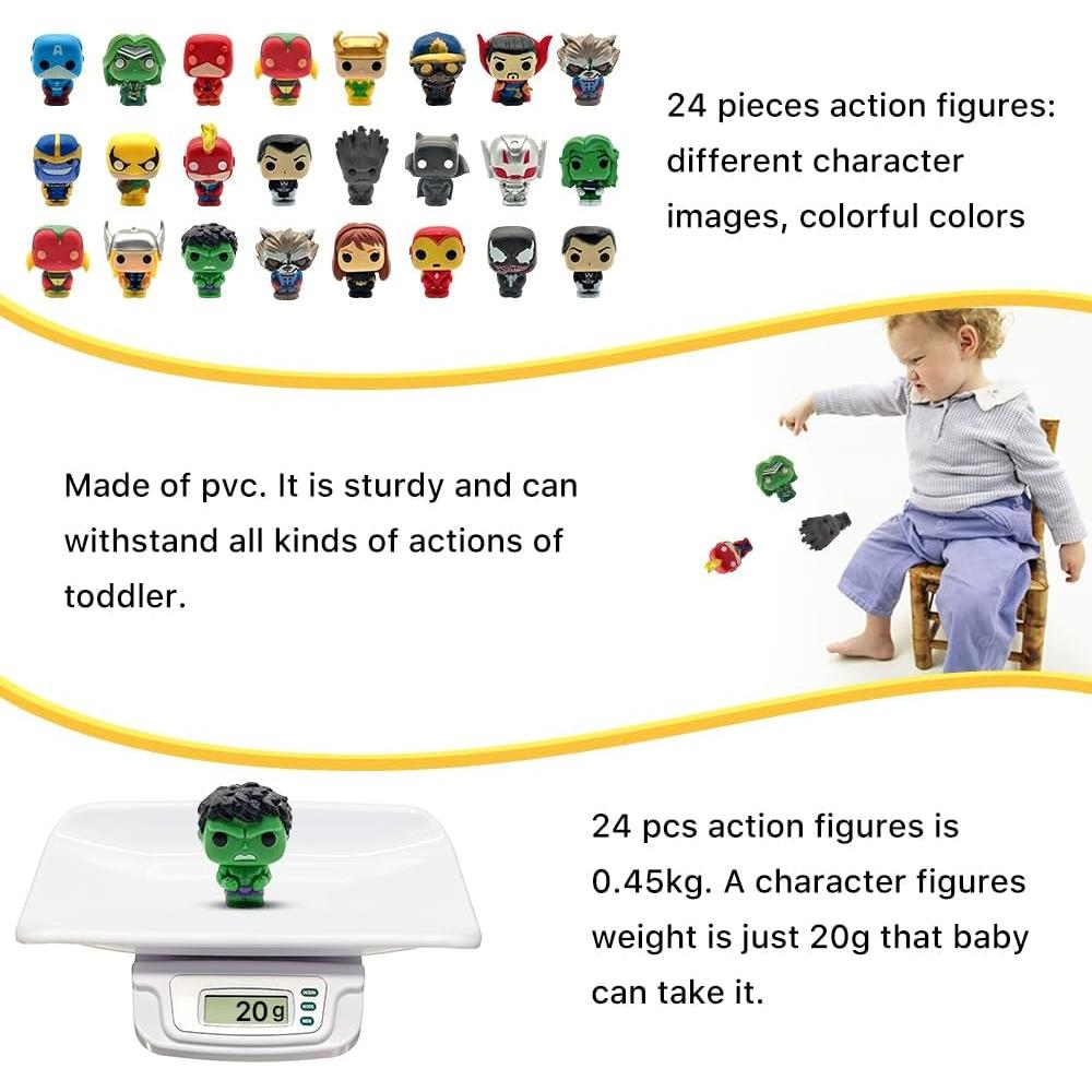 Action Figures, 24 PCS Mini Figures Toy Set, 1.38 Inch PVC Cake Topper Figures Decorations, Gift for Kids in Birthday Party, Christmas Day, Easter Day