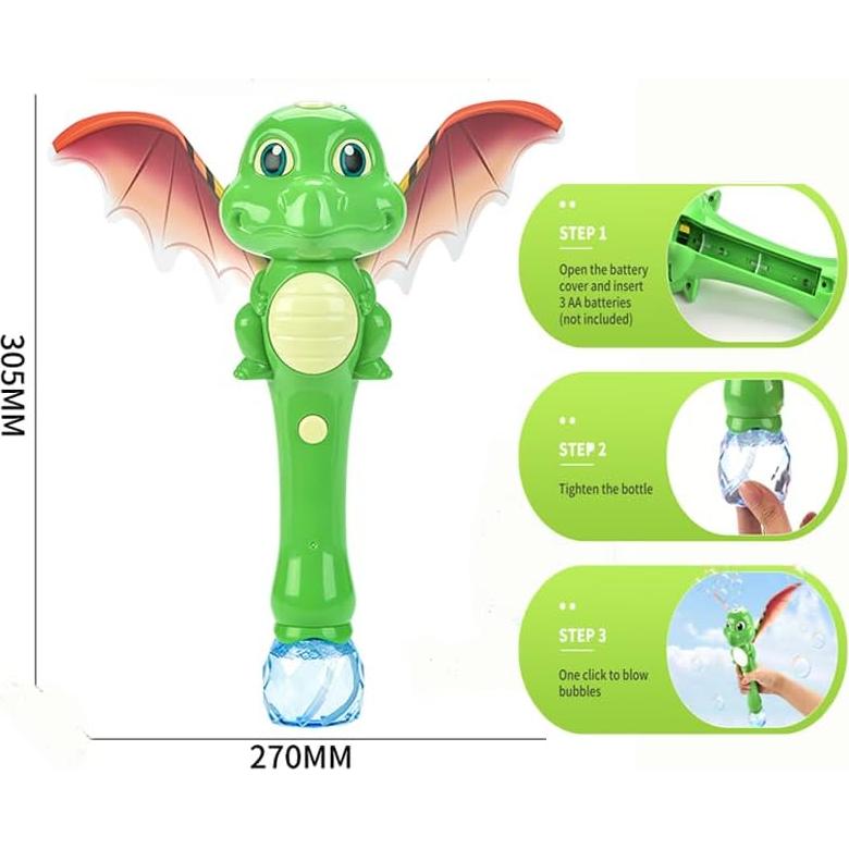 Varita de Burbujas Dinosaurio Blingbrione Verde Musical 20 cm