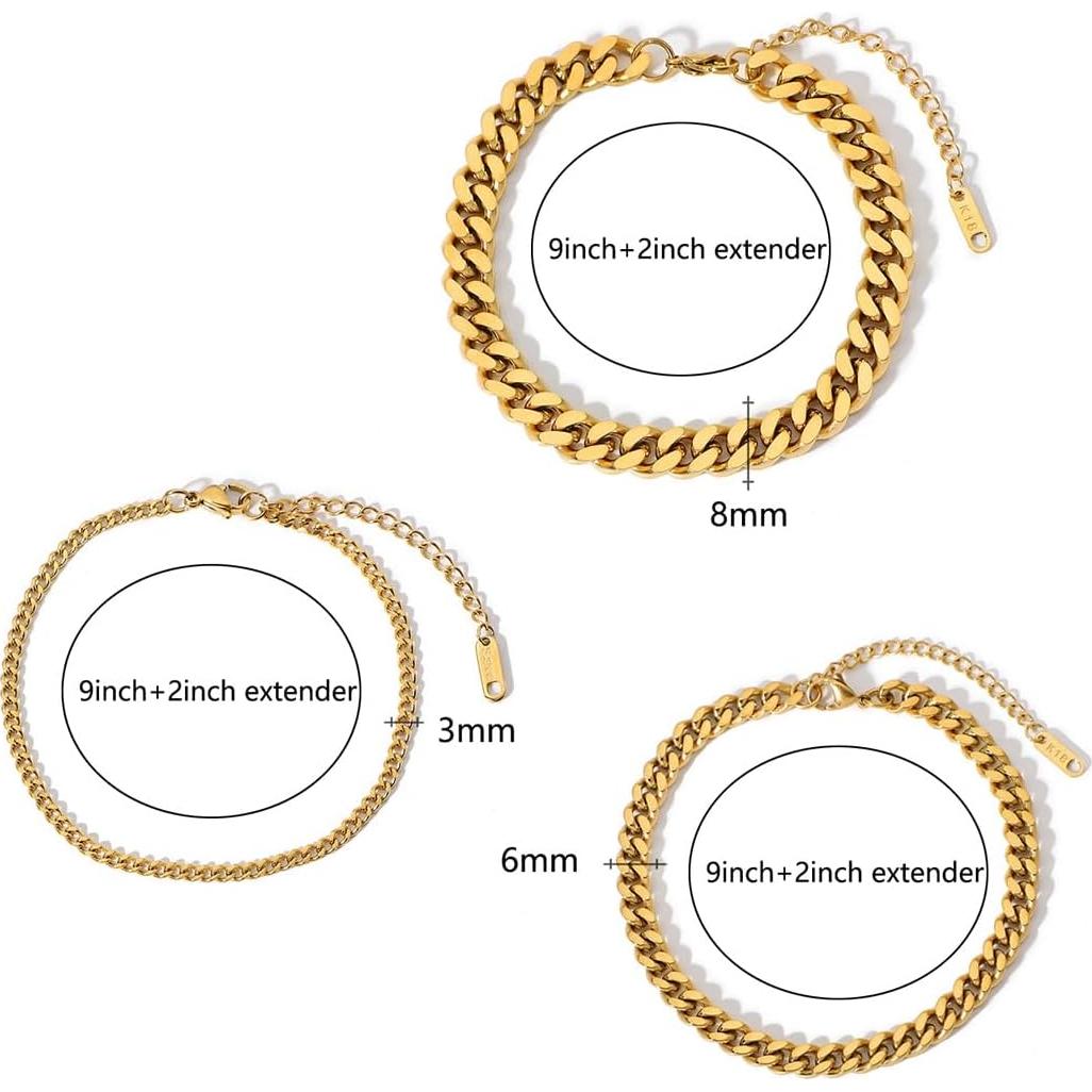 Conjunto 3 Pulseras de Tobillo Doradas Acero Inoxidable Impermeables