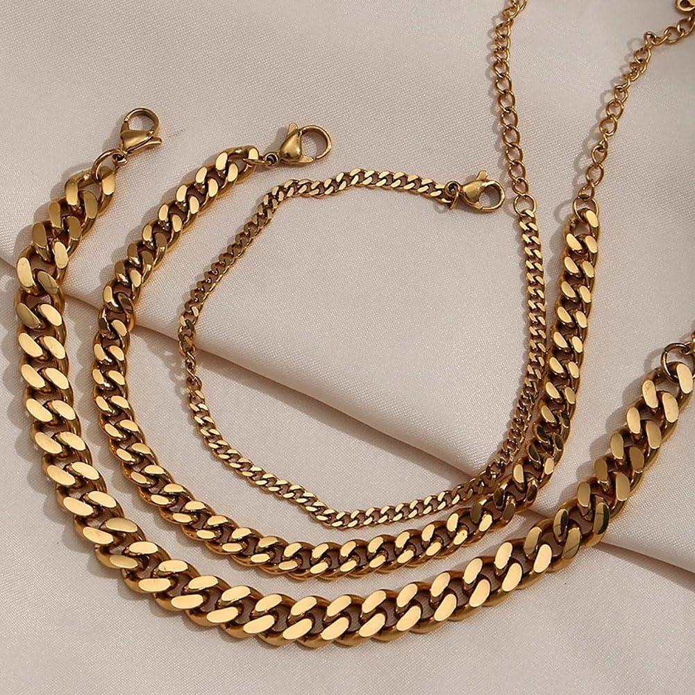 Conjunto 3 Pulseras de Tobillo Doradas Acero Inoxidable Impermeables