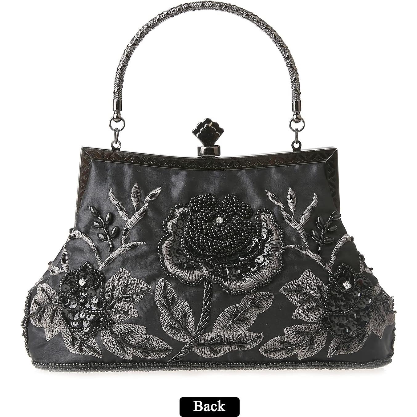 Bolso de mano de noche DA BODAN floral con strass 21.8x4.8x20.8cm