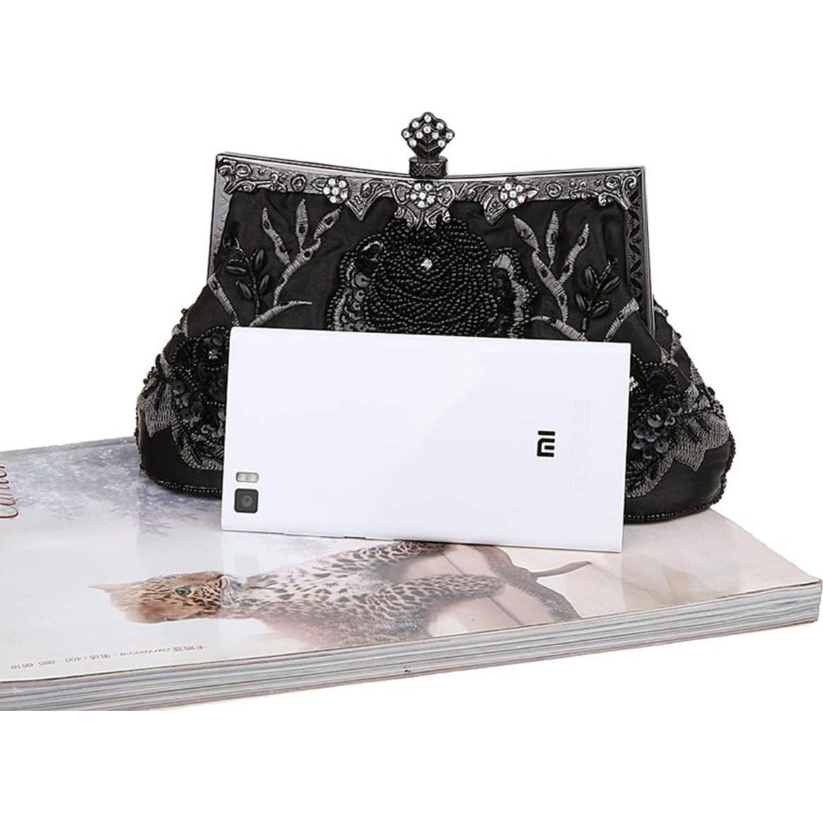 Bolso de mano de noche DA BODAN floral con strass 21.8x4.8x20.8cm