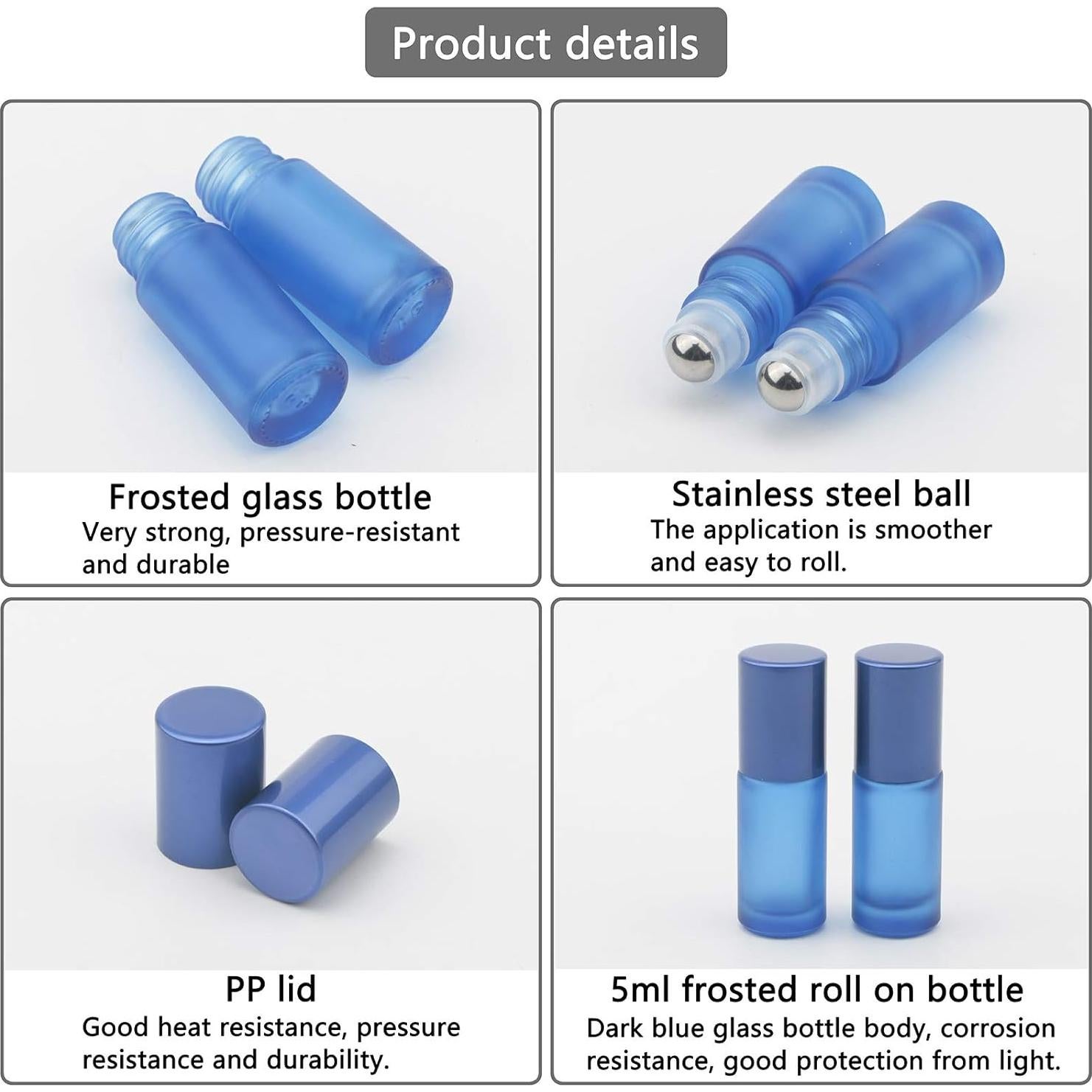 Botellas de Vidrio Rodante Ellbest 17pcs 5ml Azul Mate