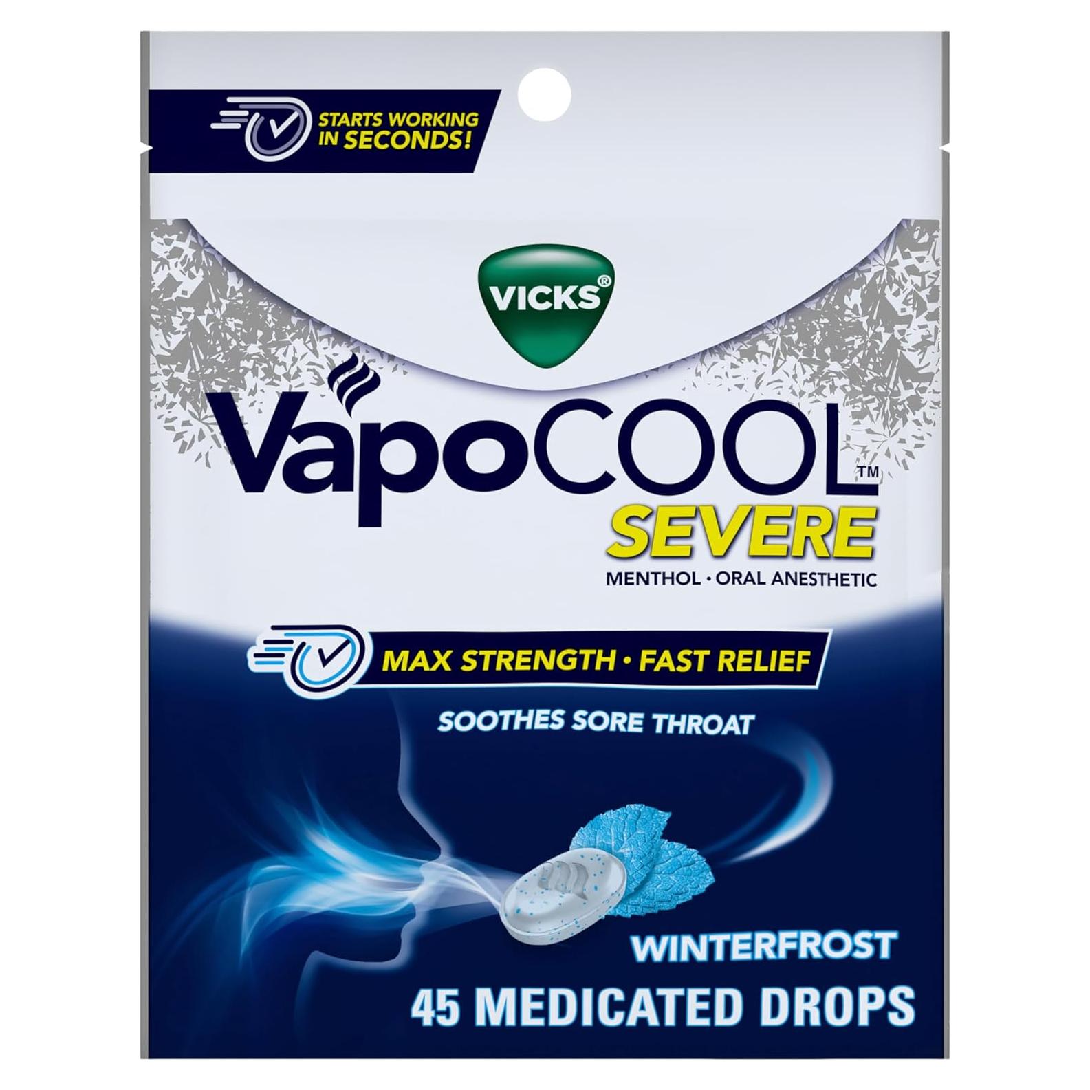 Gotas Medicadas Vicks VapoCool Severe 45ct - Alivio Dolor Garganta