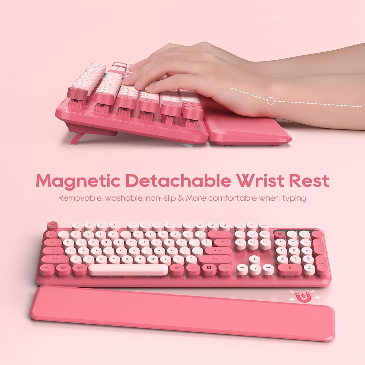 Combo Teclado y Ratón Inalámbrico SABLUTE Rosa Retro