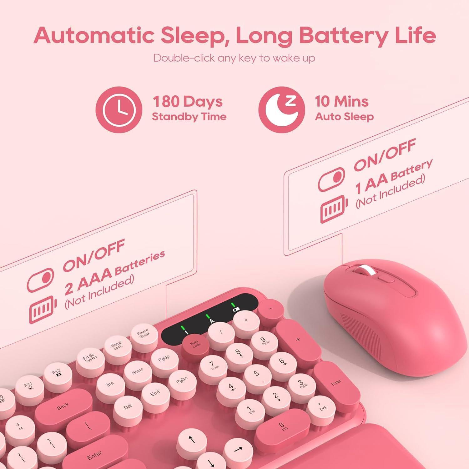 Combo Teclado y Ratón Inalámbrico SABLUTE Rosa Retro