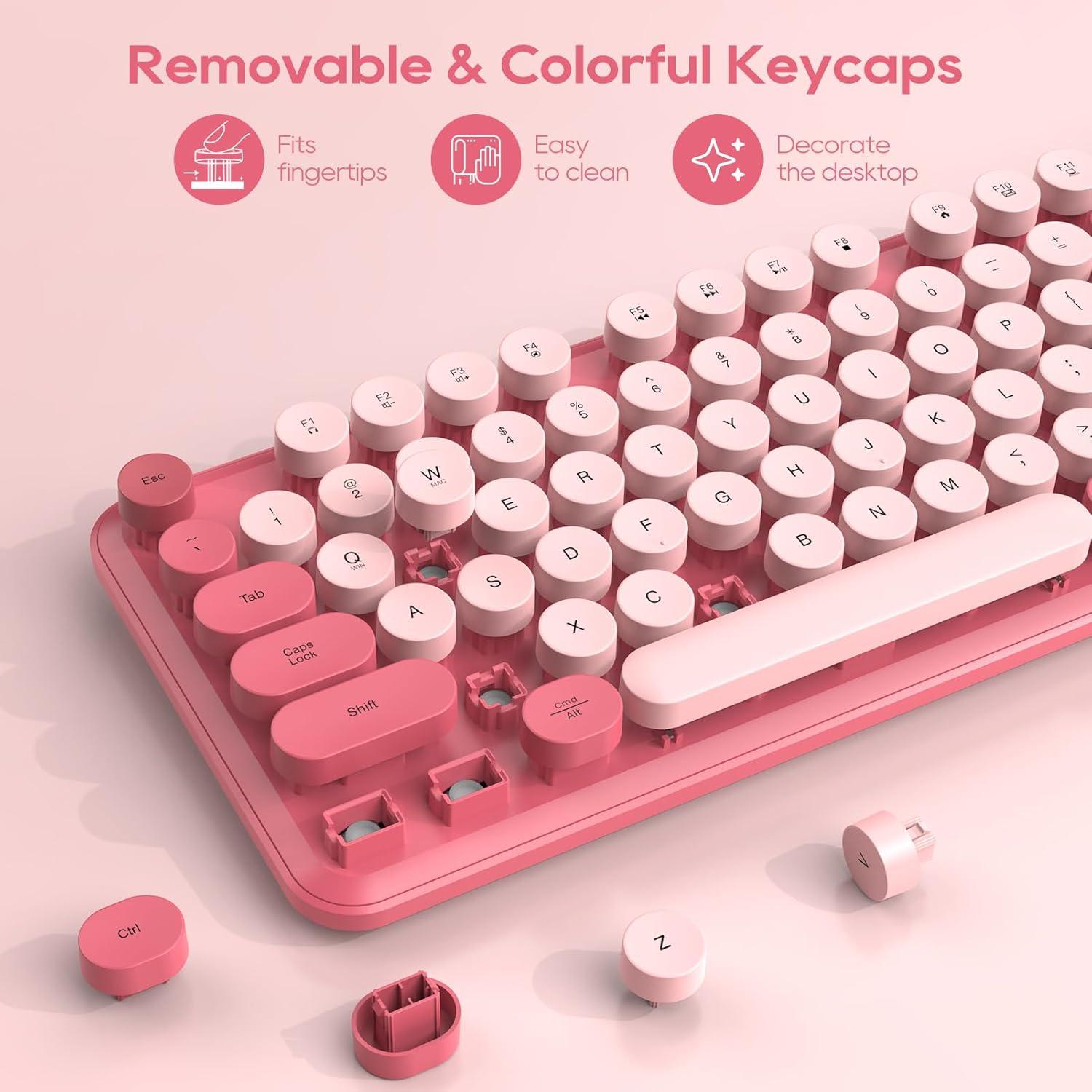 Combo Teclado y Ratón Inalámbrico SABLUTE Rosa Retro
