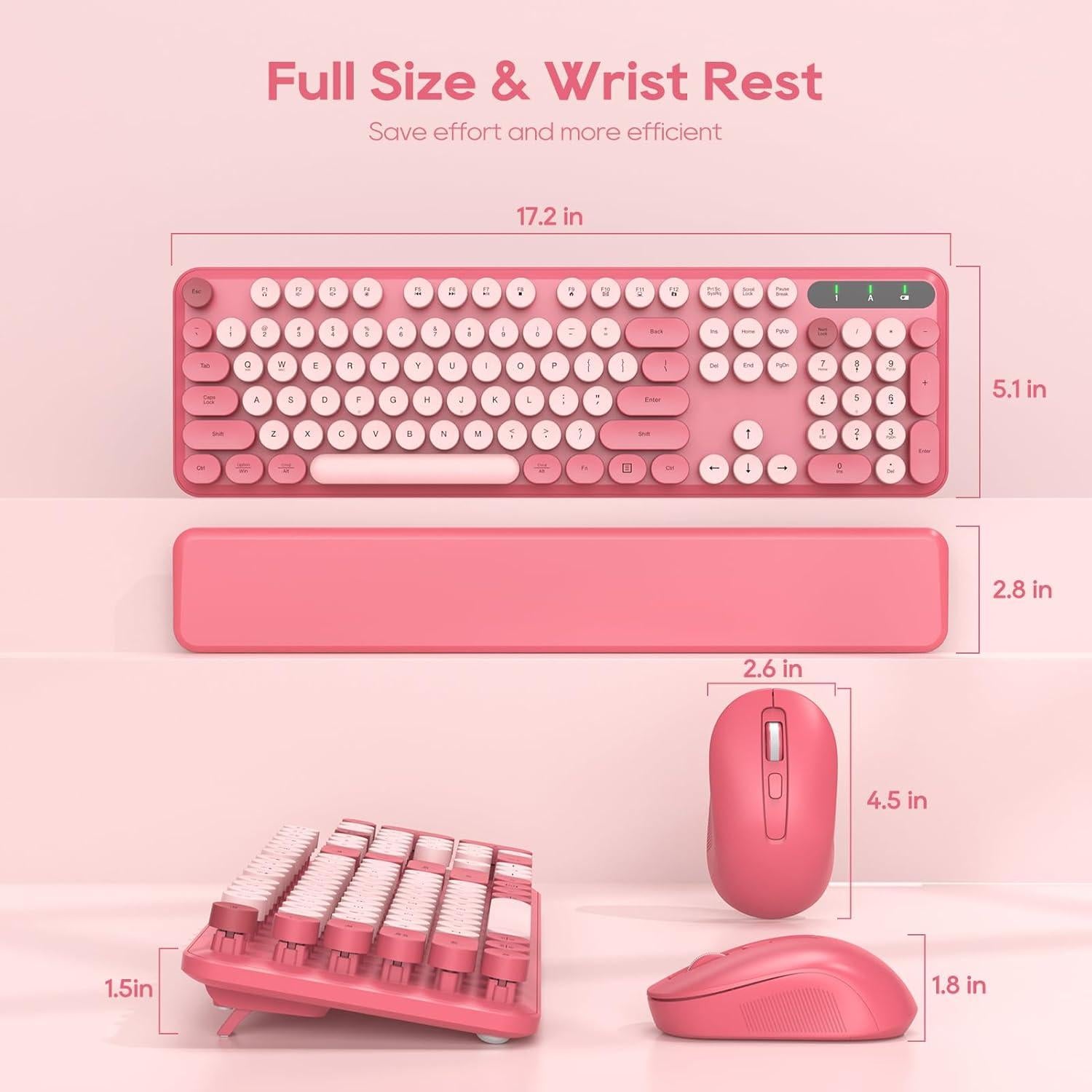 Combo Teclado y Ratón Inalámbrico SABLUTE Rosa Retro