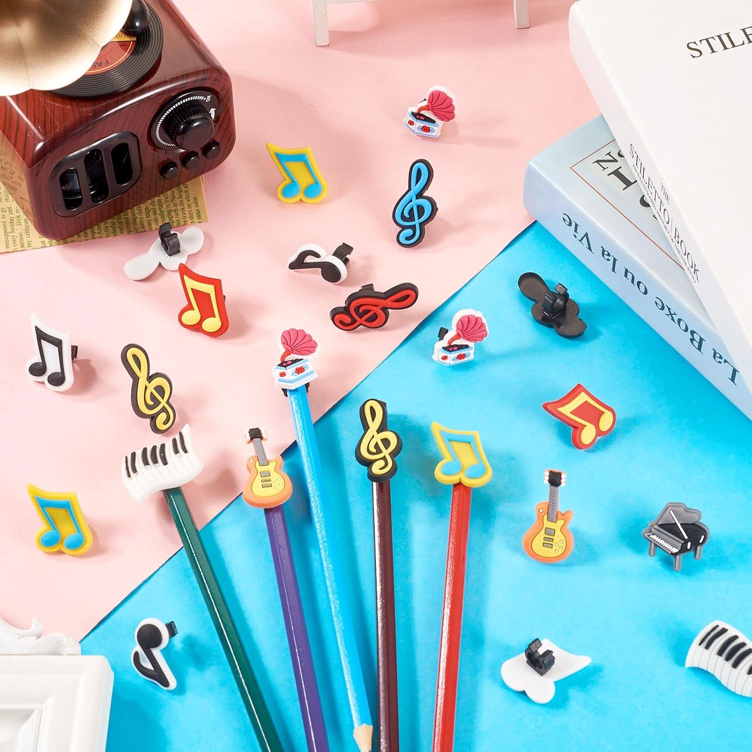 24 Tapas de Lápiz Musicales Magibeads - PVC, 12 Estilos