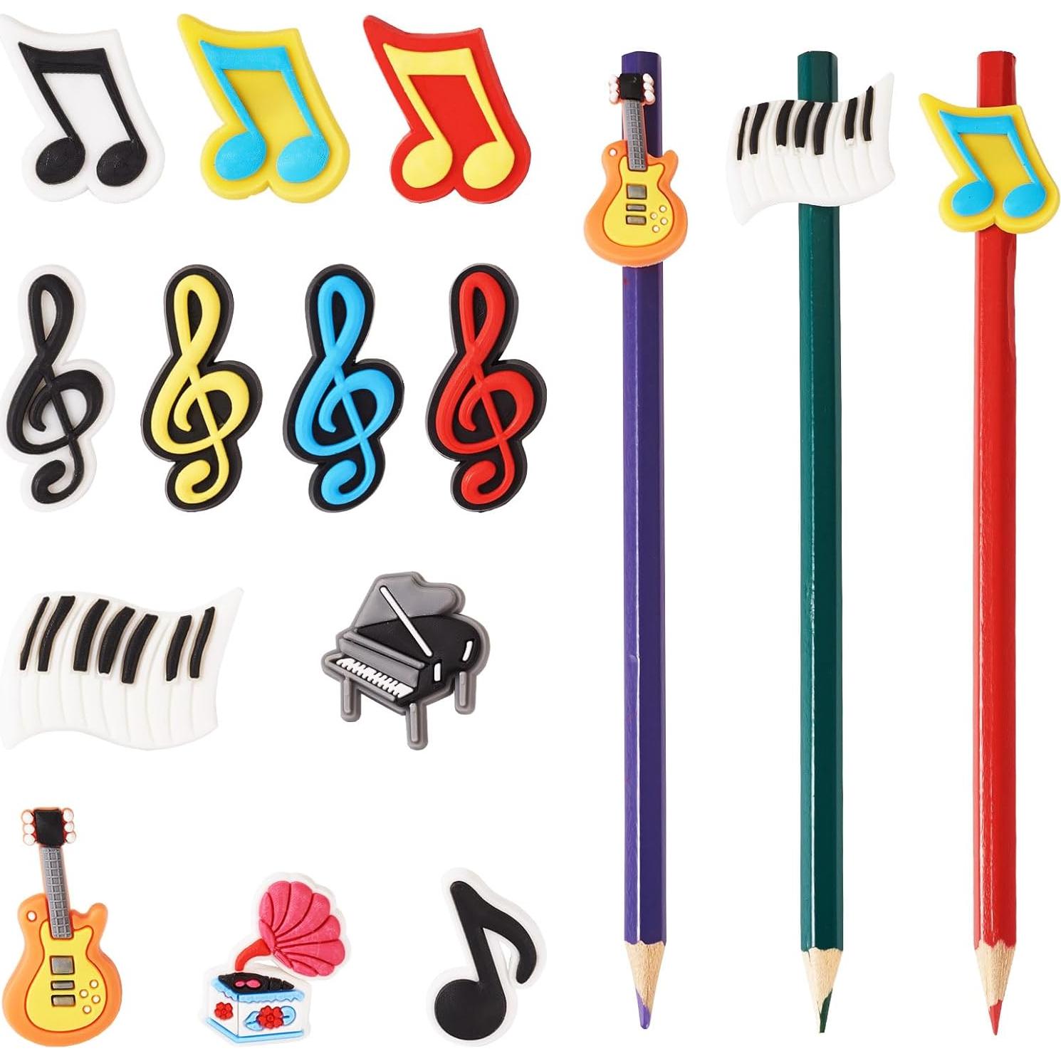 24 Tapas de Lápiz Musicales Magibeads - PVC, 12 Estilos
