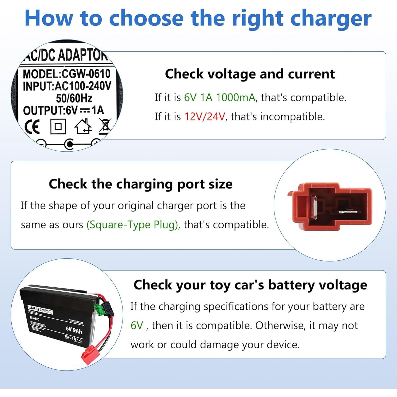 Cargador de Batería 6V BXIZXD para Juguetes Eléctricos