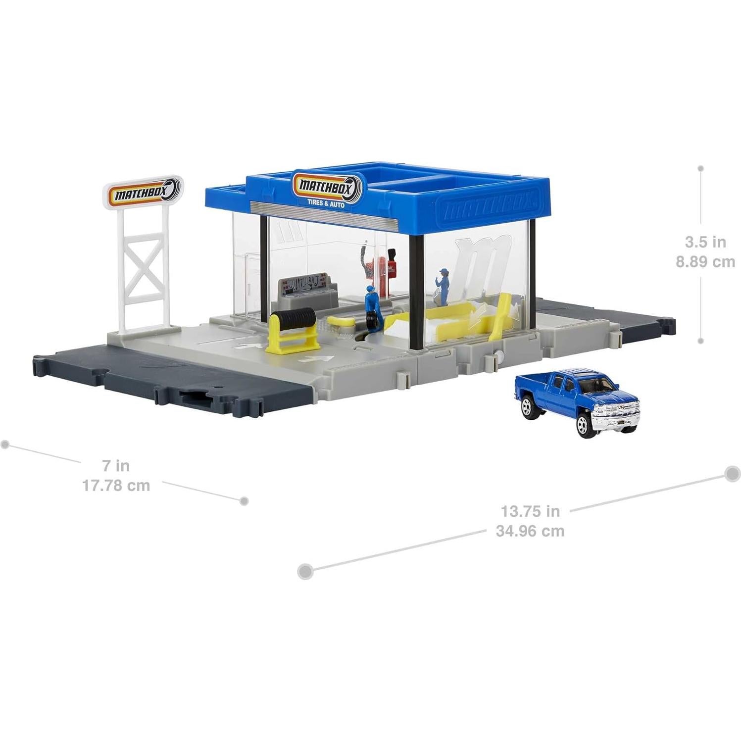 Juego de Taller de Autos Matchbox con Chevy Silverado y Figuras