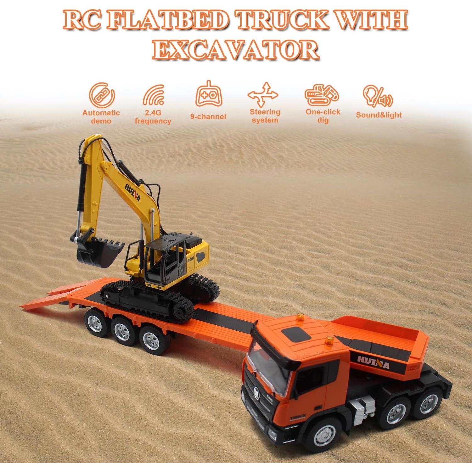 Camión Semi Remolque RC Fistone 1:24 con Excavadora y Sonido