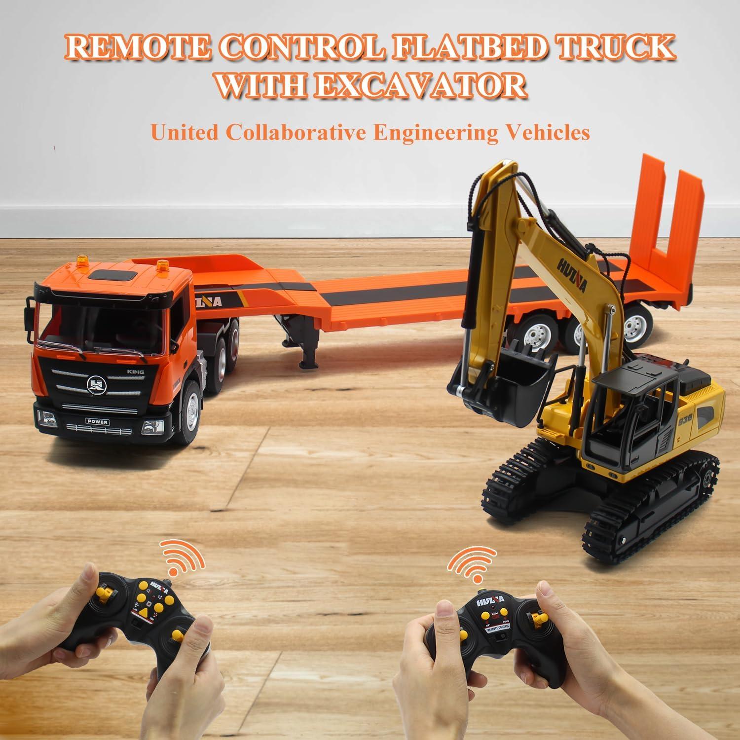 Camión Semi Remolque RC Fistone 1:24 con Excavadora y Sonido